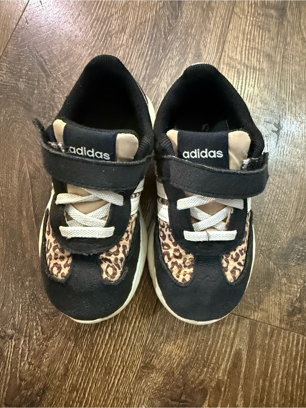 adidas Kids Black Sneakers with Leopard Accent